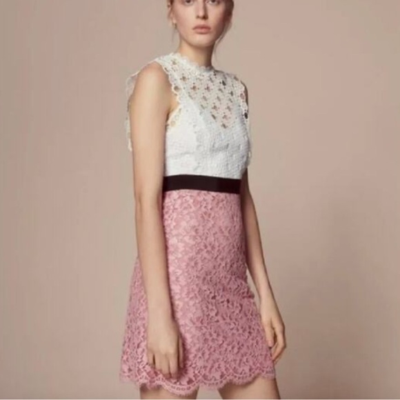 Sandro Lace Dress Pink and White Size 40 - Picture 3 of 4